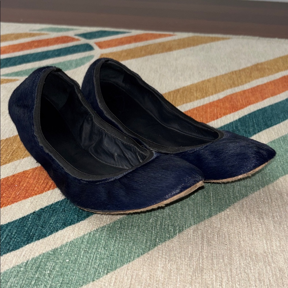 7 For All Mankind Dark Blue Fur Ballet Flats